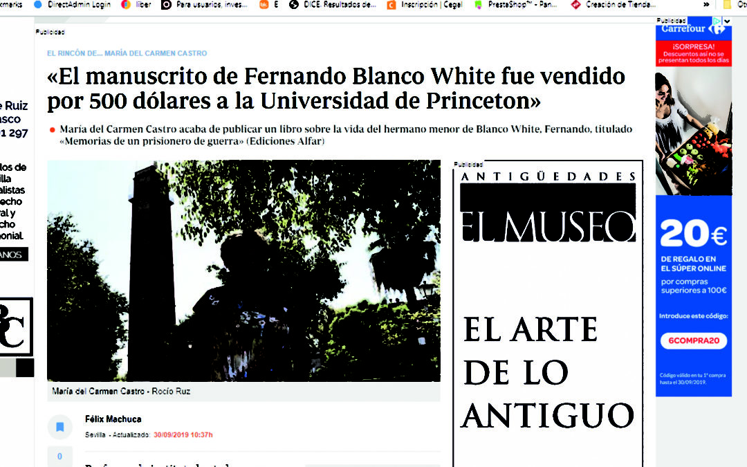 María del Castro, traductora de “Memorias de un prisionero de guerra. Diario de Fernando Blan White”, entrevistada en ABC