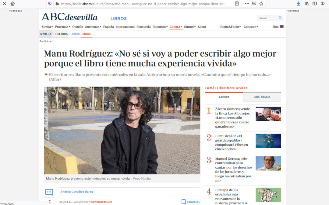 Caminito que el tiempo ha borrado de Manu Rodríguez en ABC de Sevilla gracias a la magnífica entrevista de Andrés González-Barba Capote