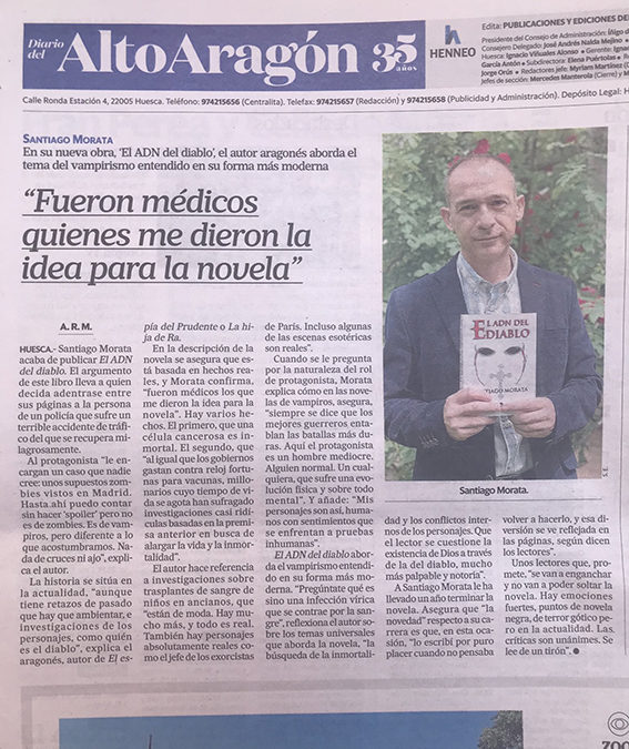 La novela de Santiago Morata, El ADN del diablo en Diario del Alto Aragón
