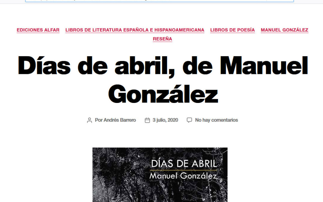 Reseña en Libros y Literatura del poemario de Manuel González, Días de abril