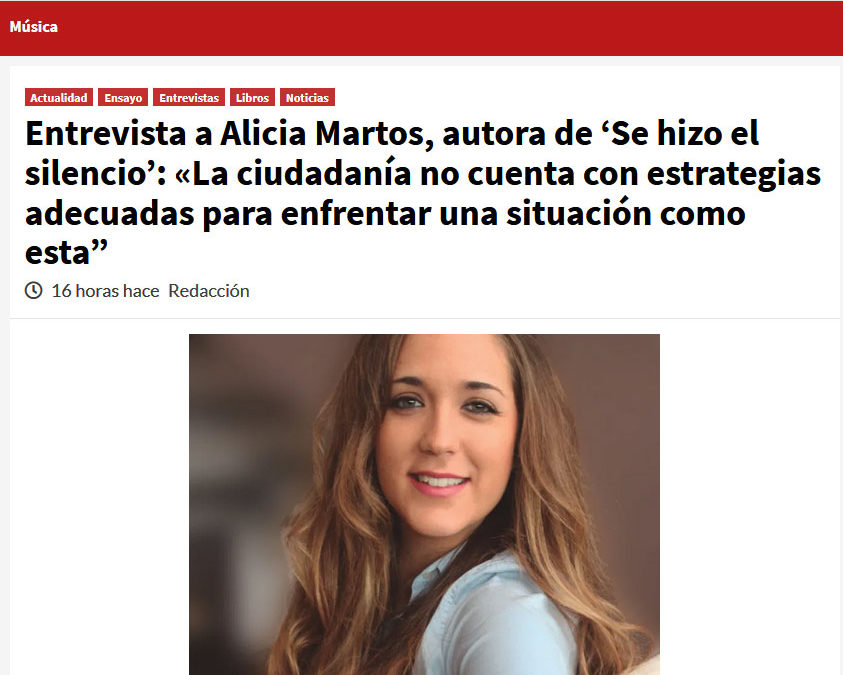Alicia Martos y Se hizo el silencio en el portal Top Cultural.