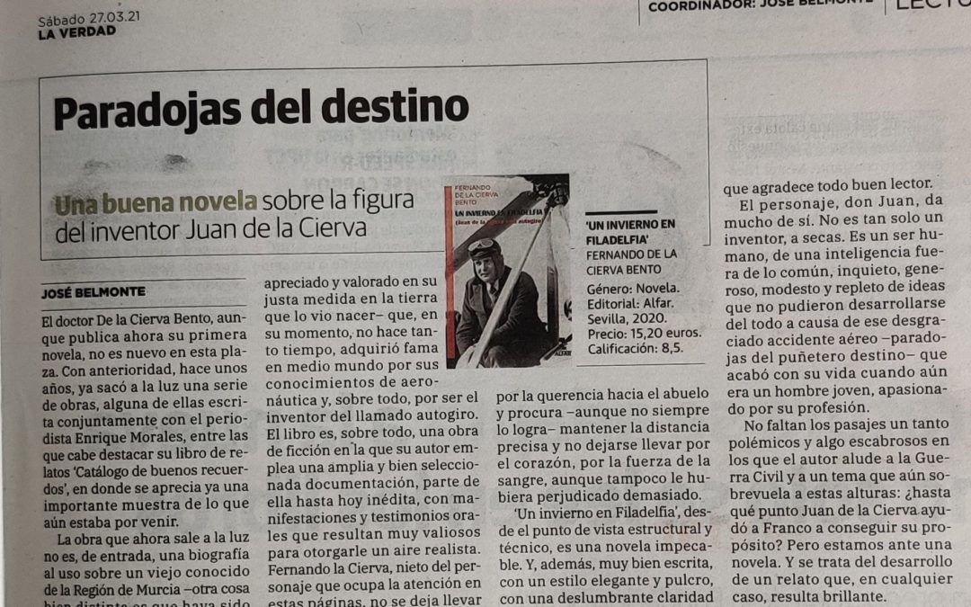 Un invierno en Filadelfia (Juan de la Cierva y su autogiro) en el suplemento Abadol de La Verdad de Murcia