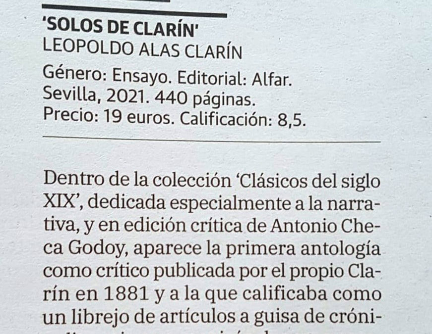 Buena reseña de Manuel Cifo en Abadol en La Verdad de Murcia de nuestros Solos de Clarín